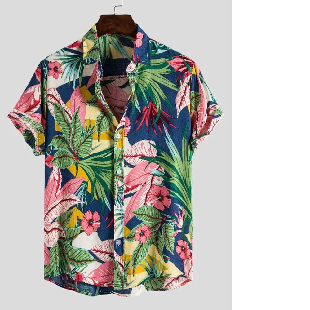 Short Sleeve Streetwear Hawaiian Beach Light Green